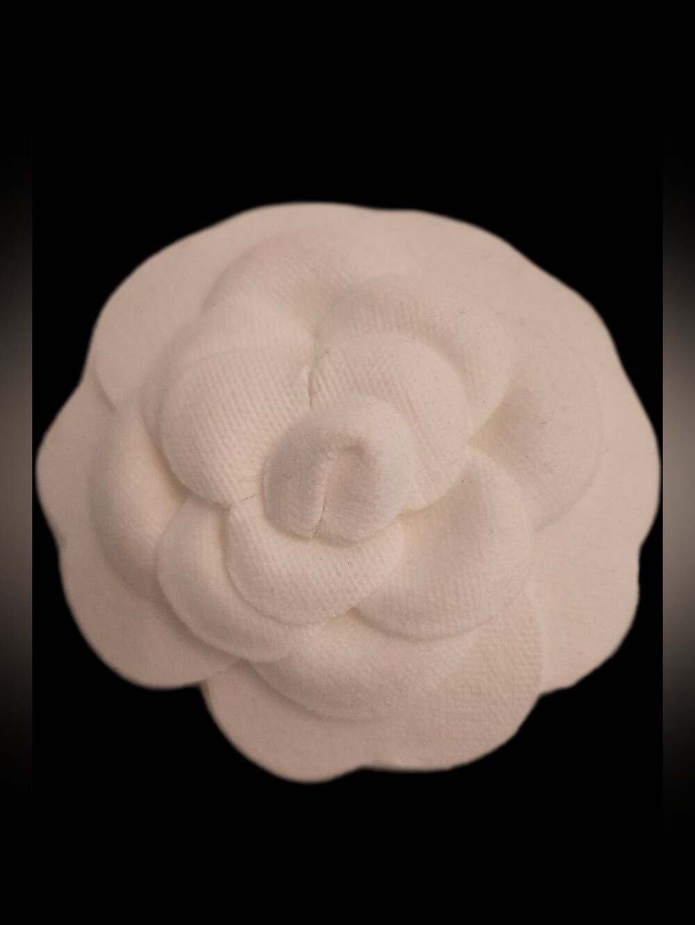 White Vintage Chanel Fabric Camellia Handmade Handmade Into A Clip Or Brooch